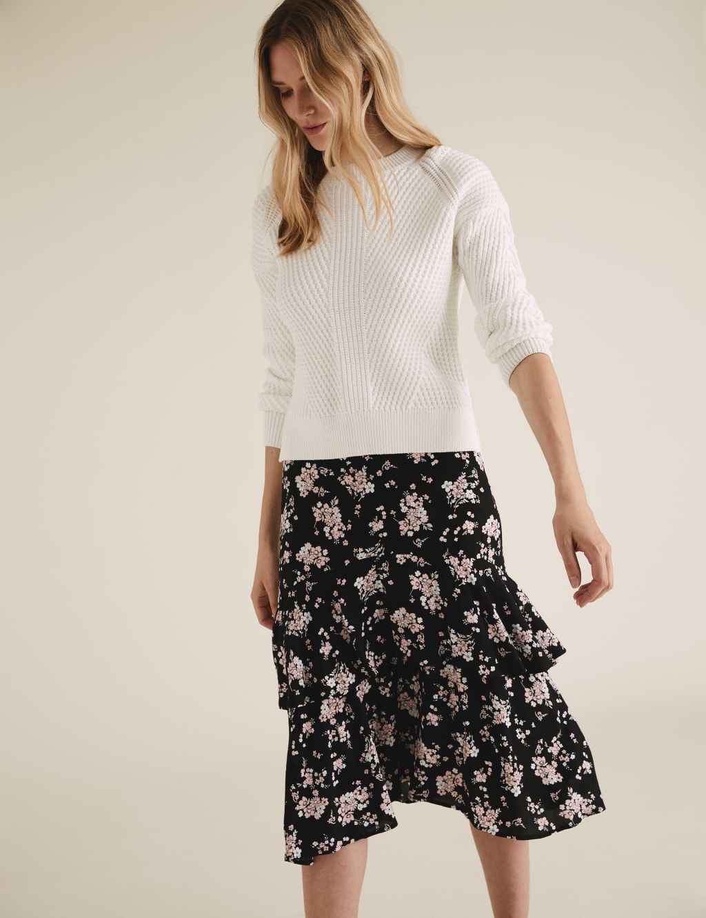 Floral Ruffle Midi Tiered Skirt 1 of 5