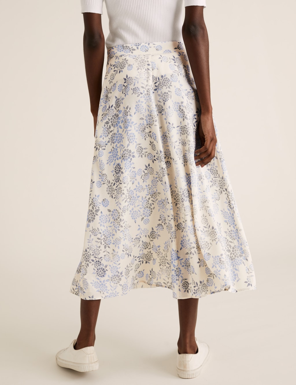 Floral Button Front Midi A-Line Skirt 4 of 4