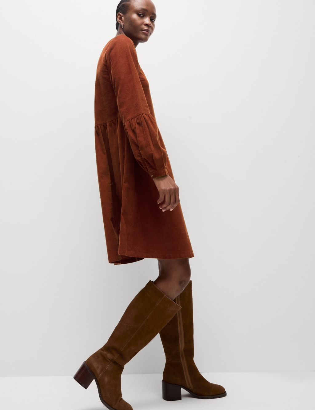 Cord Round Neck Mini Waisted Dress M S Collection M S