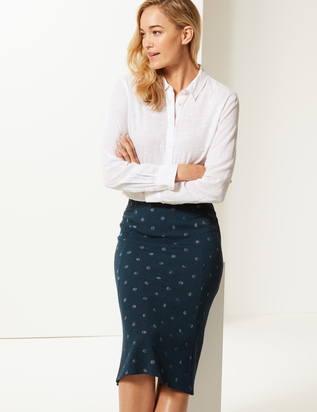 Spotted Jersey A Line Midi Skirt M S Collection M S