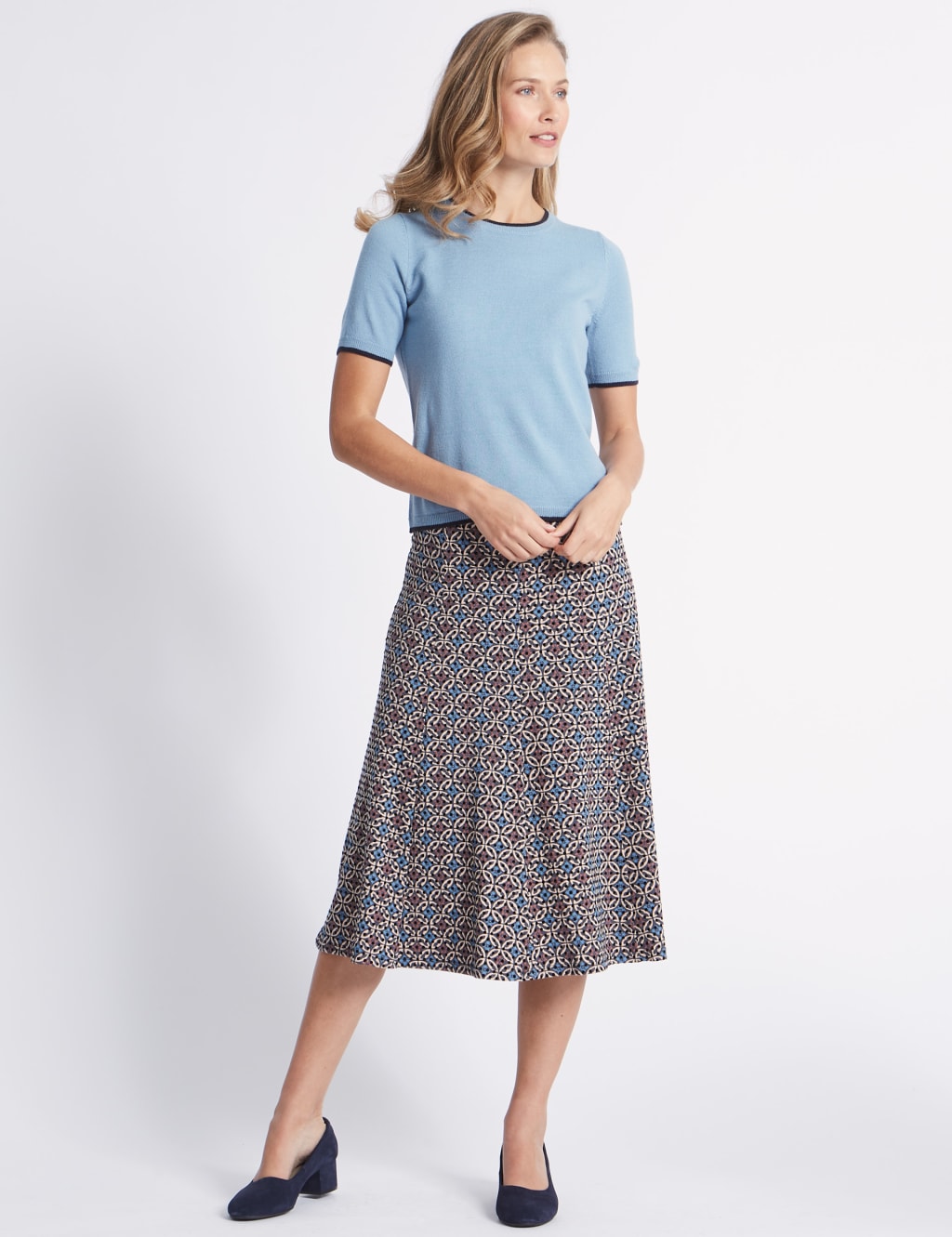 Printed Flocked A-Line Midi Skirt 1 of 5