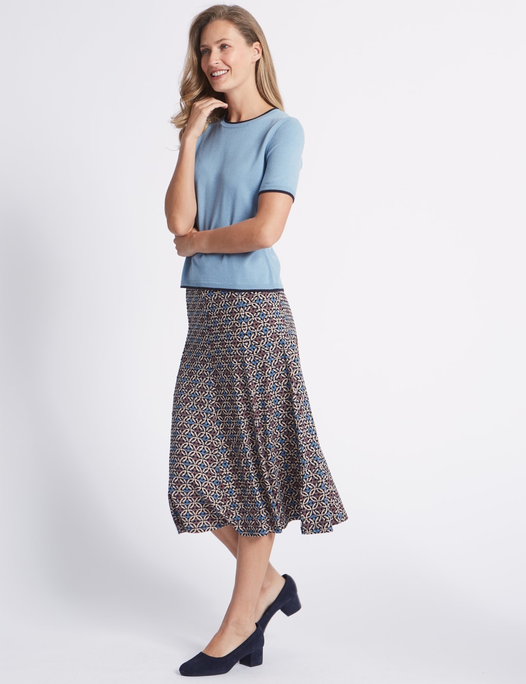 Printed Flocked A-Line Midi Skirt 3 of 5