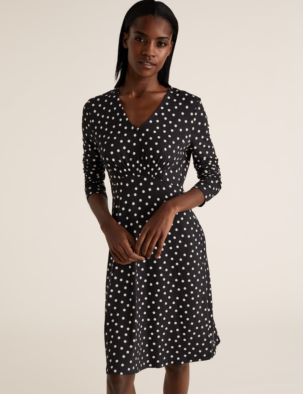 Jersey Polka Dot V-Neck Skater Dress 1 of 5