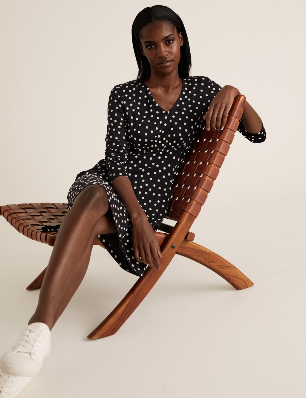 Jersey Polka Dot V-Neck Skater Dress 3 of 5