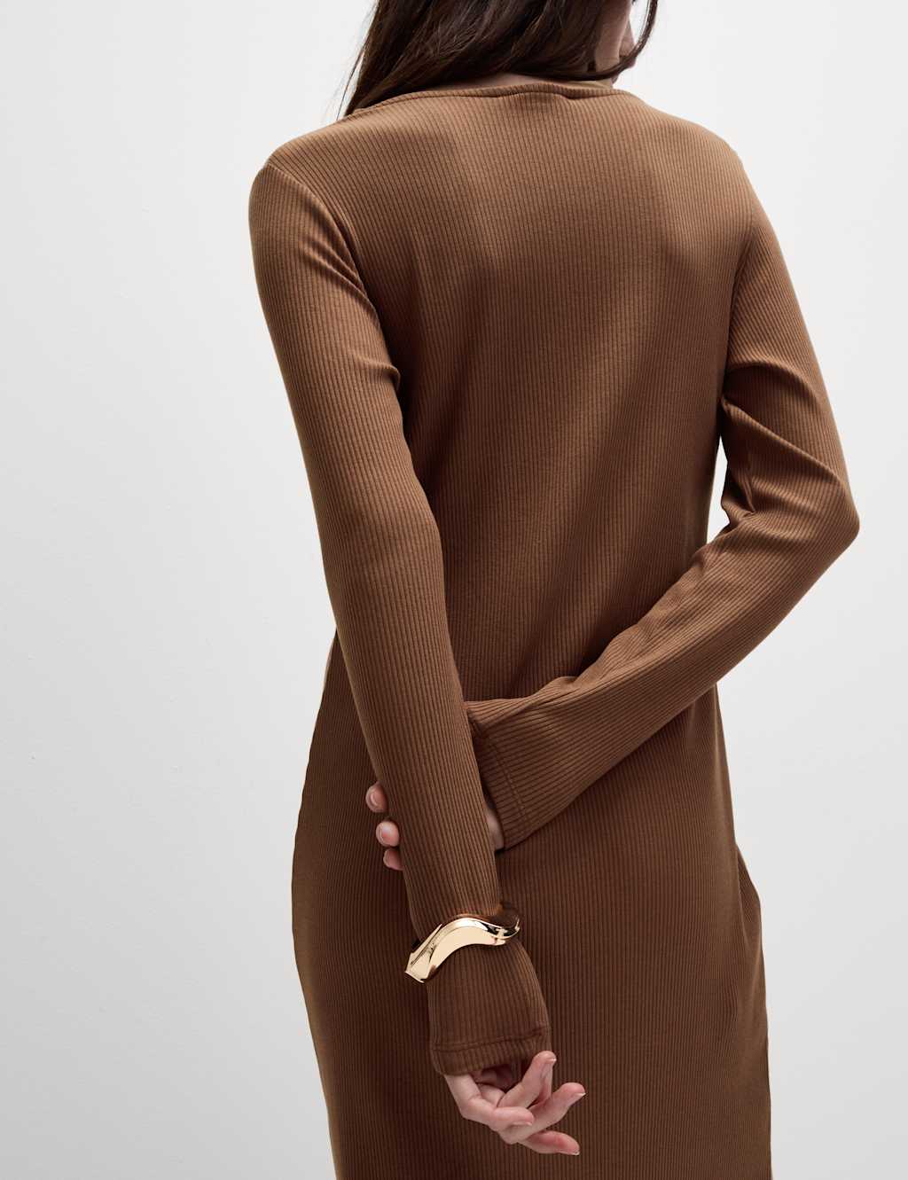 Cotton Blend Round Neck Midi Column Dress 4 of 6