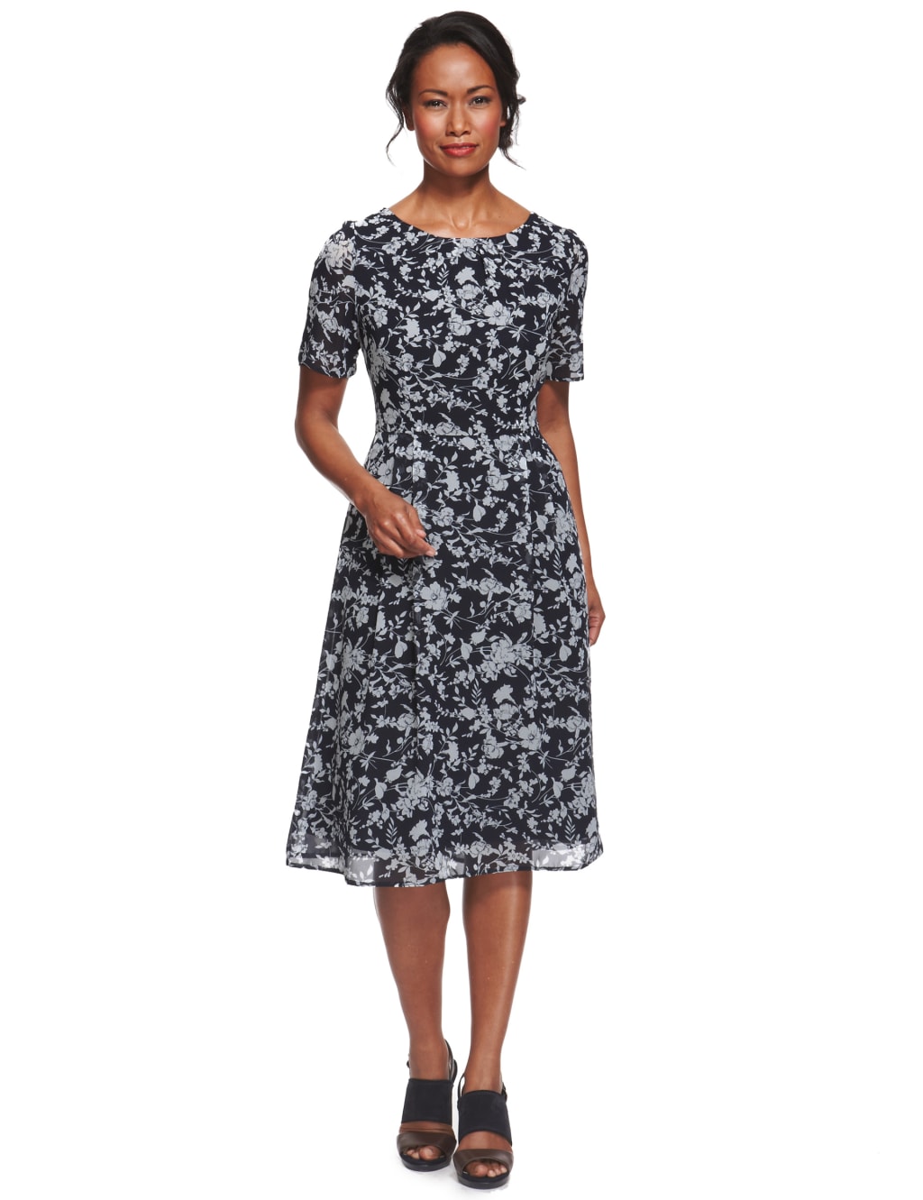 Mono Floral Fit Flare Dress Classic M S