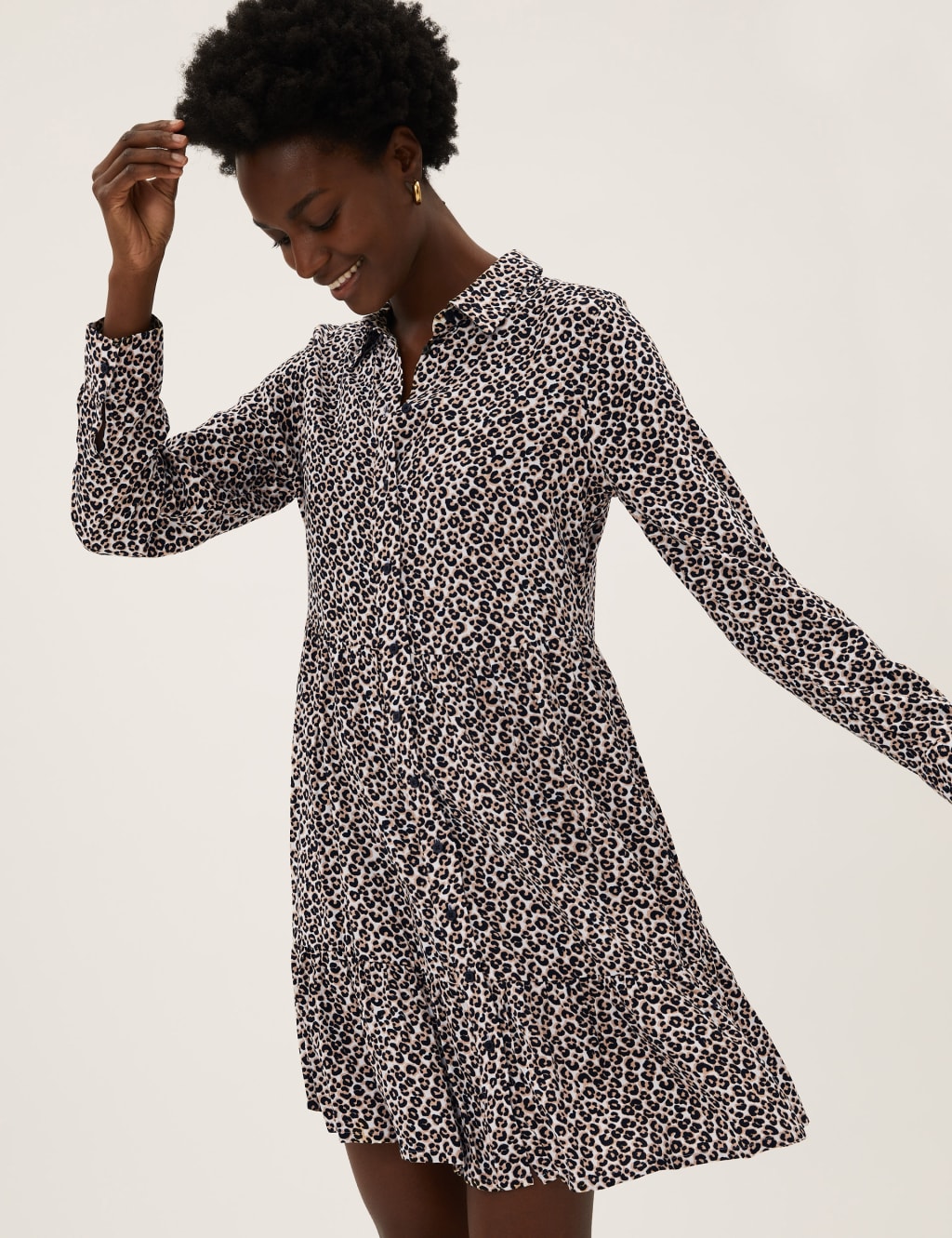 Animal Print Collared Shirt Dress M S Collection M S