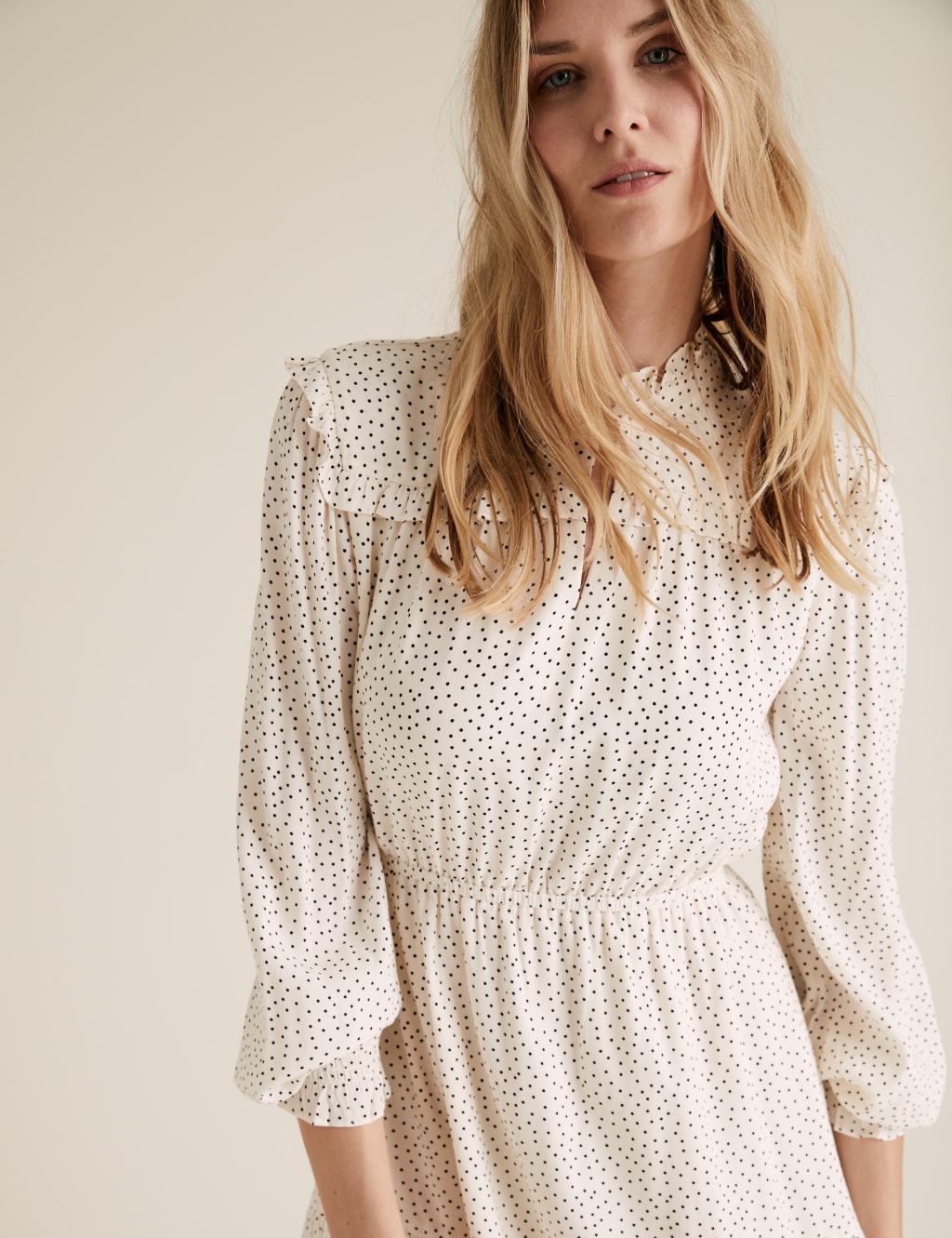 Polka Dot Frill Neck Mini Waisted Dress 3 of 4