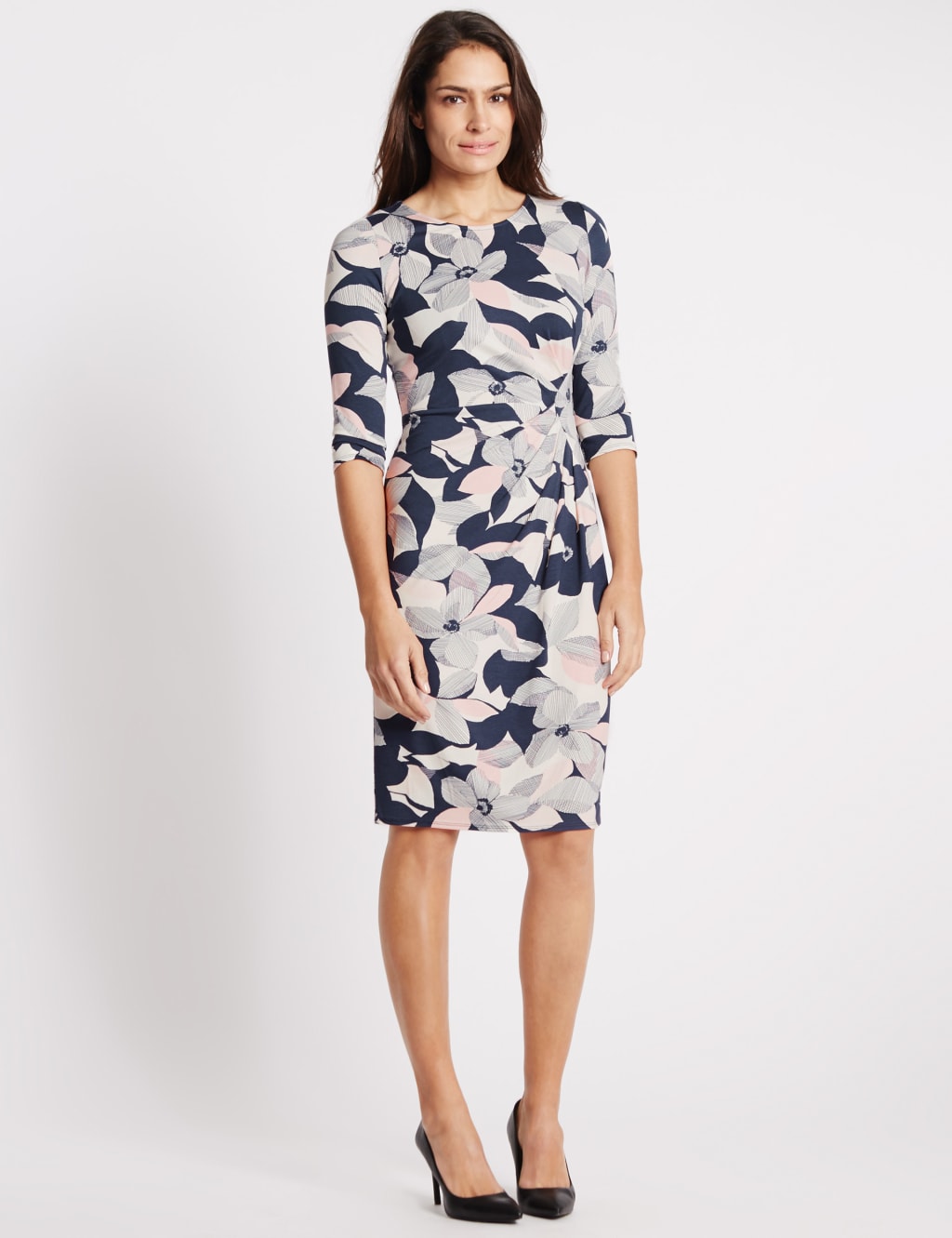 Floral Print 3/4 Sleeve Shift Dress 1 of 4