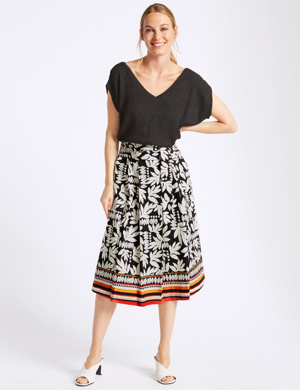 Cotton Rich Printed A-Line Midi Skirt 1 of 5