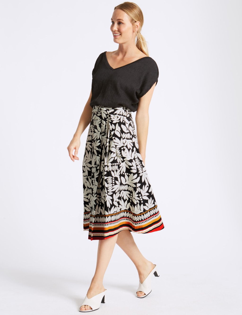 Cotton Rich Printed A-Line Midi Skirt 3 of 5