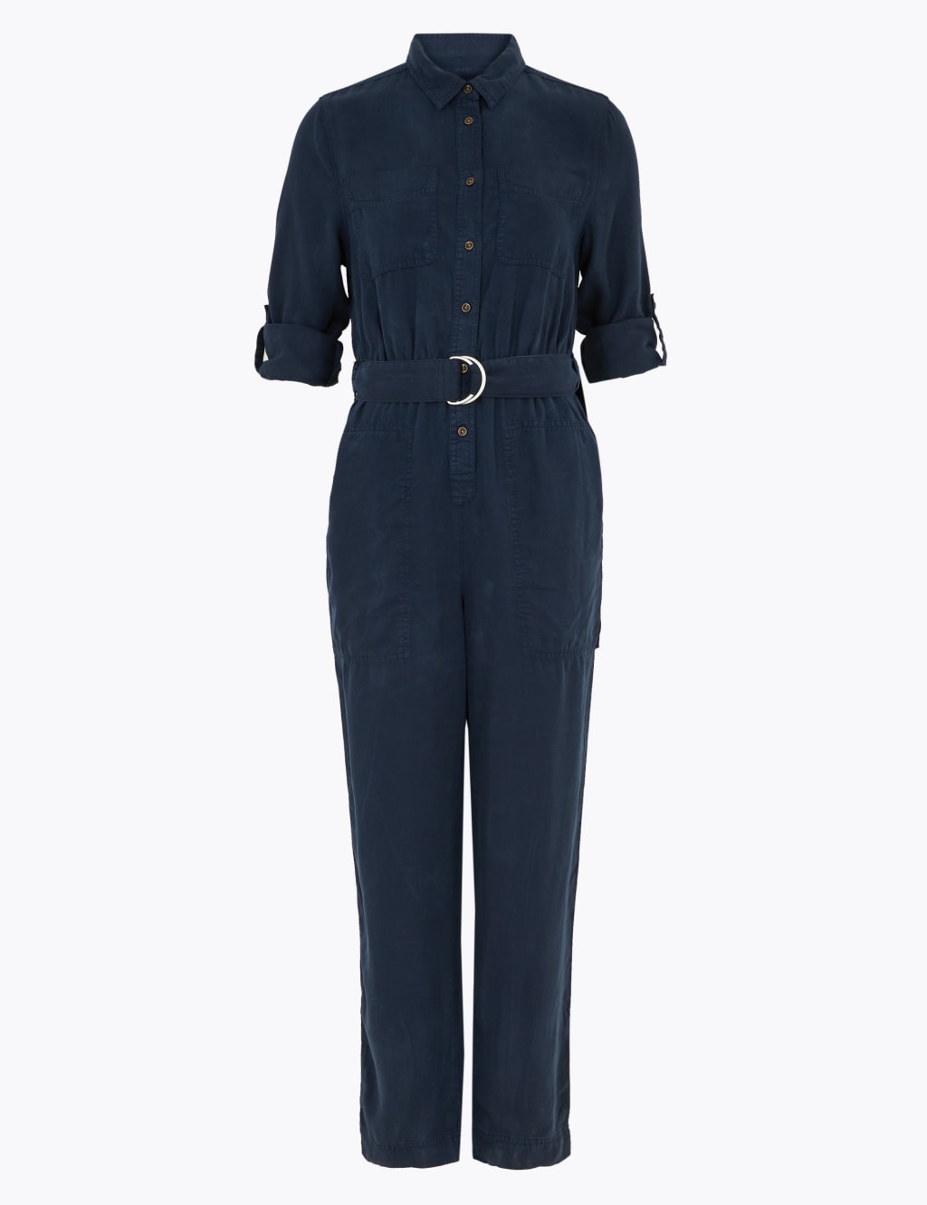 Tencel Belted Long Sleeve Utility Jumpsuit M S Collection M S