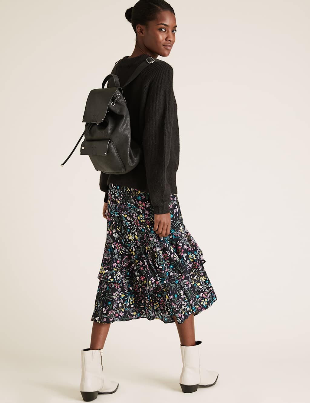 Floral Frill Detail Midi Tiered Skirt 4 of 4