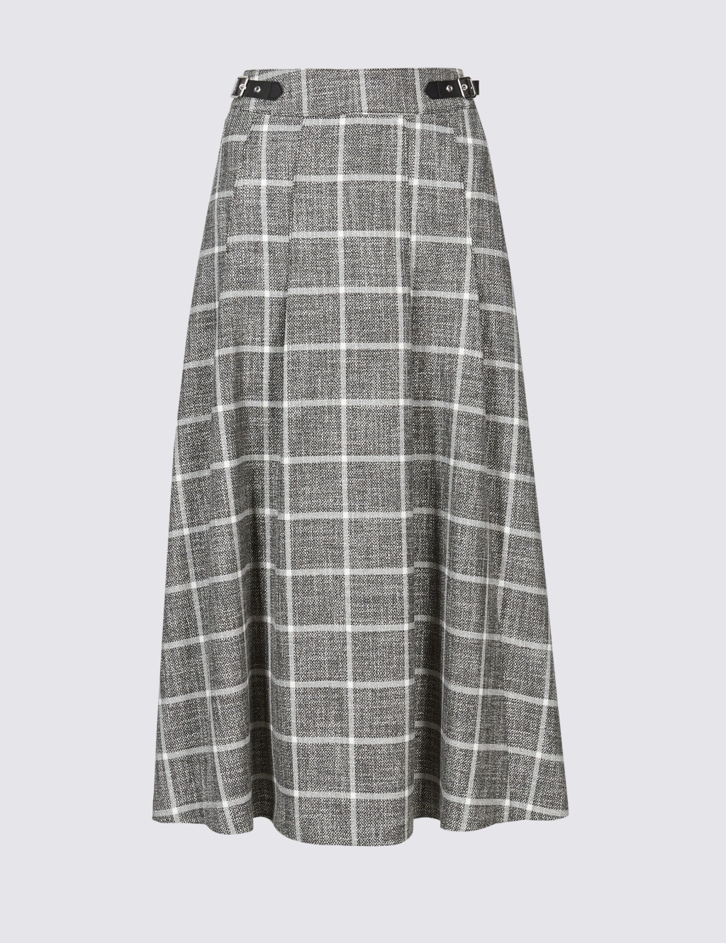 Check Pleated A-Line Midi Skirts