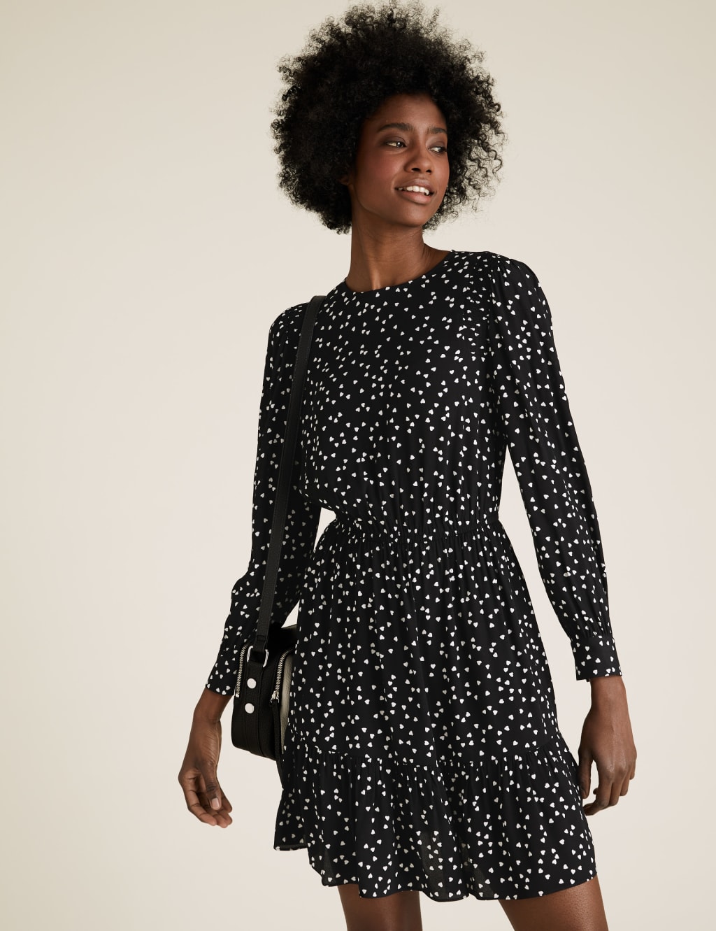Heart Print Round Neck Mini Waisted Dress 5 of 5