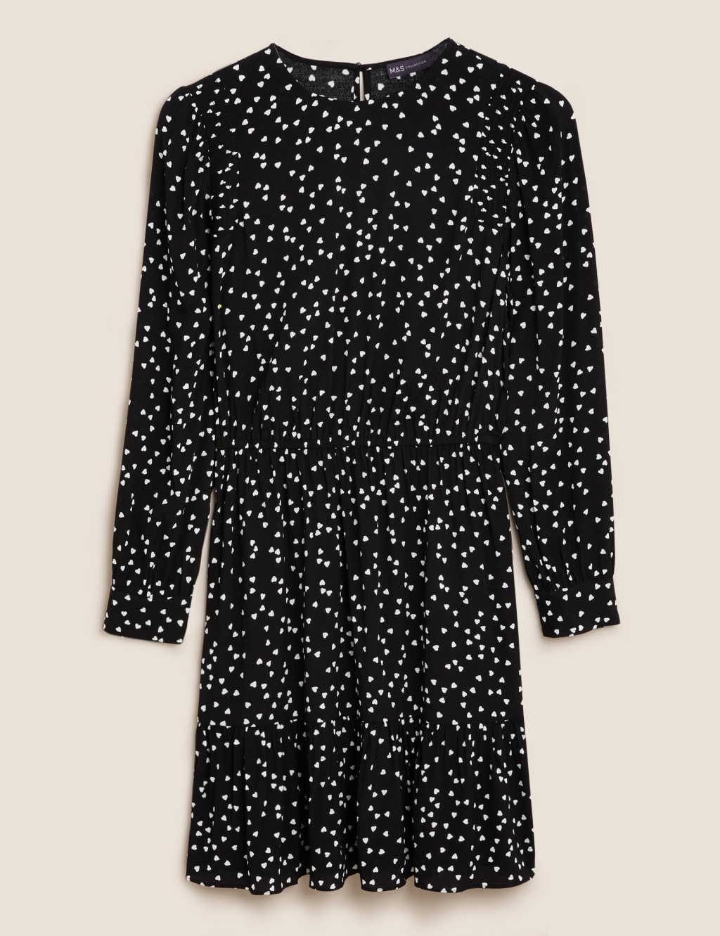 Heart Print Round Neck Mini Waisted Dress 2 of 5