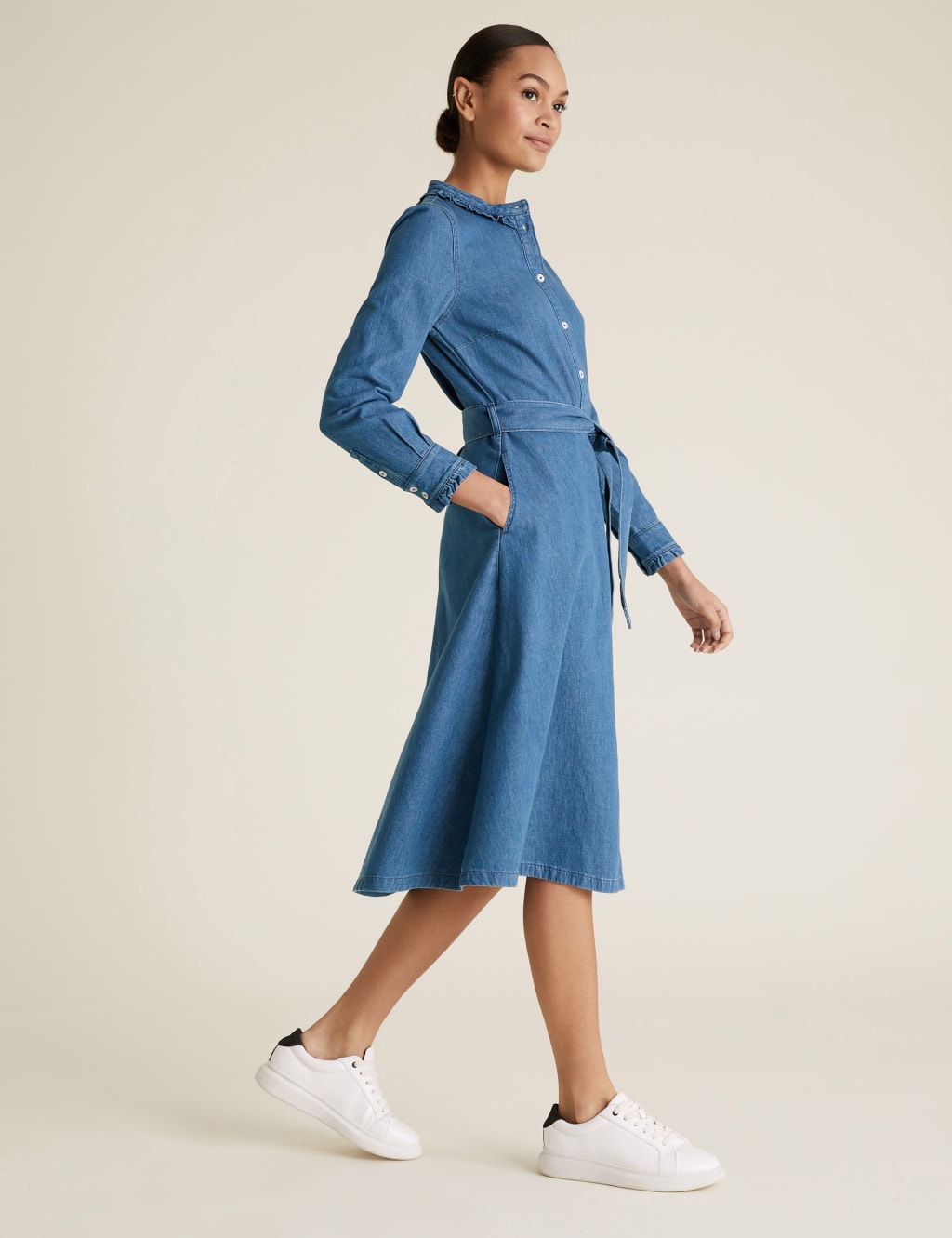 Denim Belted Midi Shirt Dress