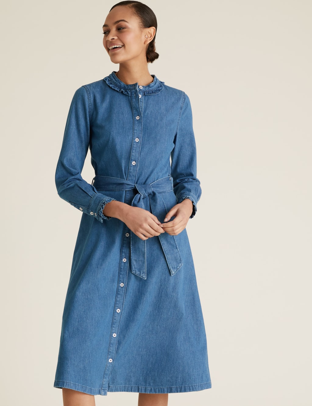 Denim shirt dress belted discount