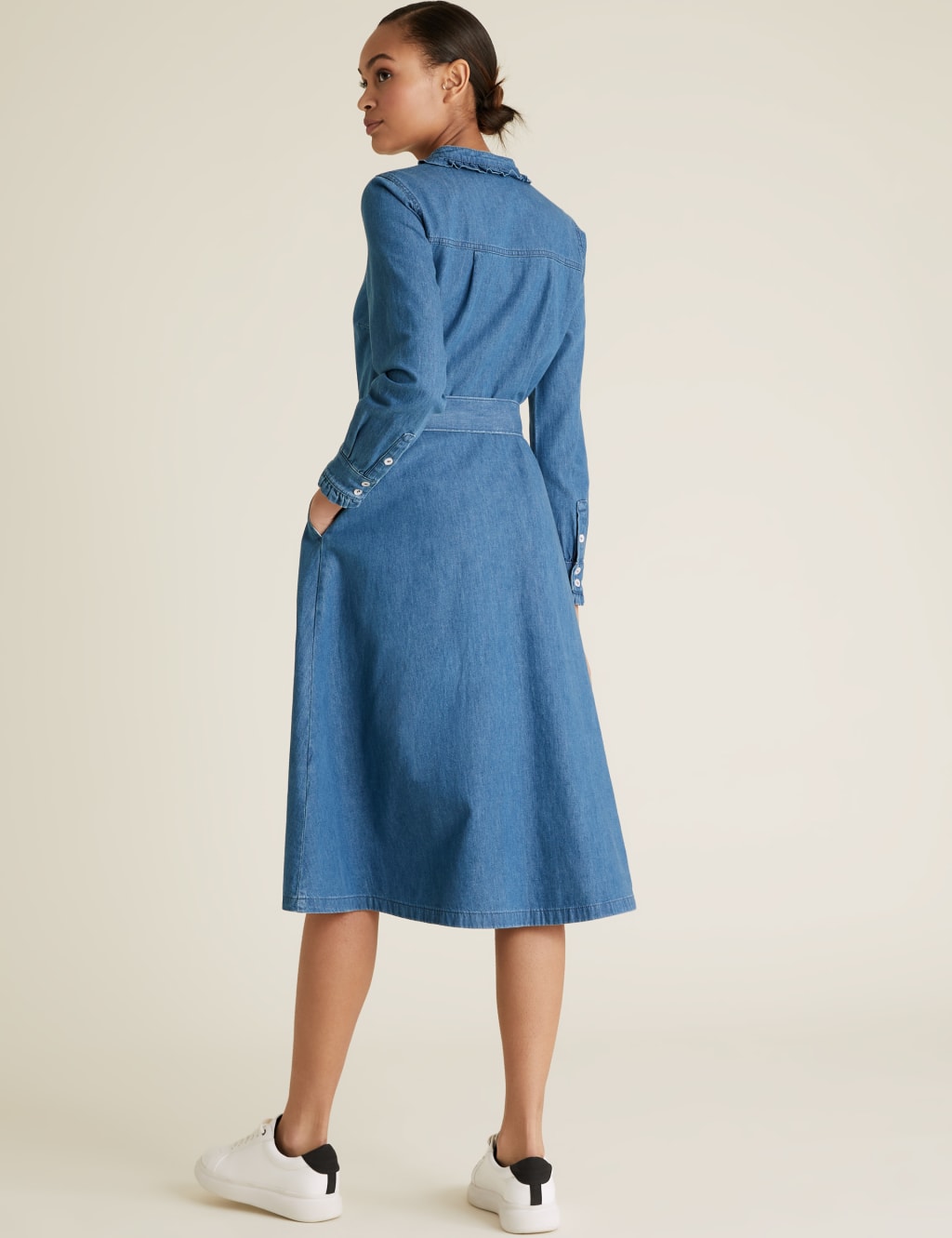 Denim Belted Midi Shirt Dress 4 of 9