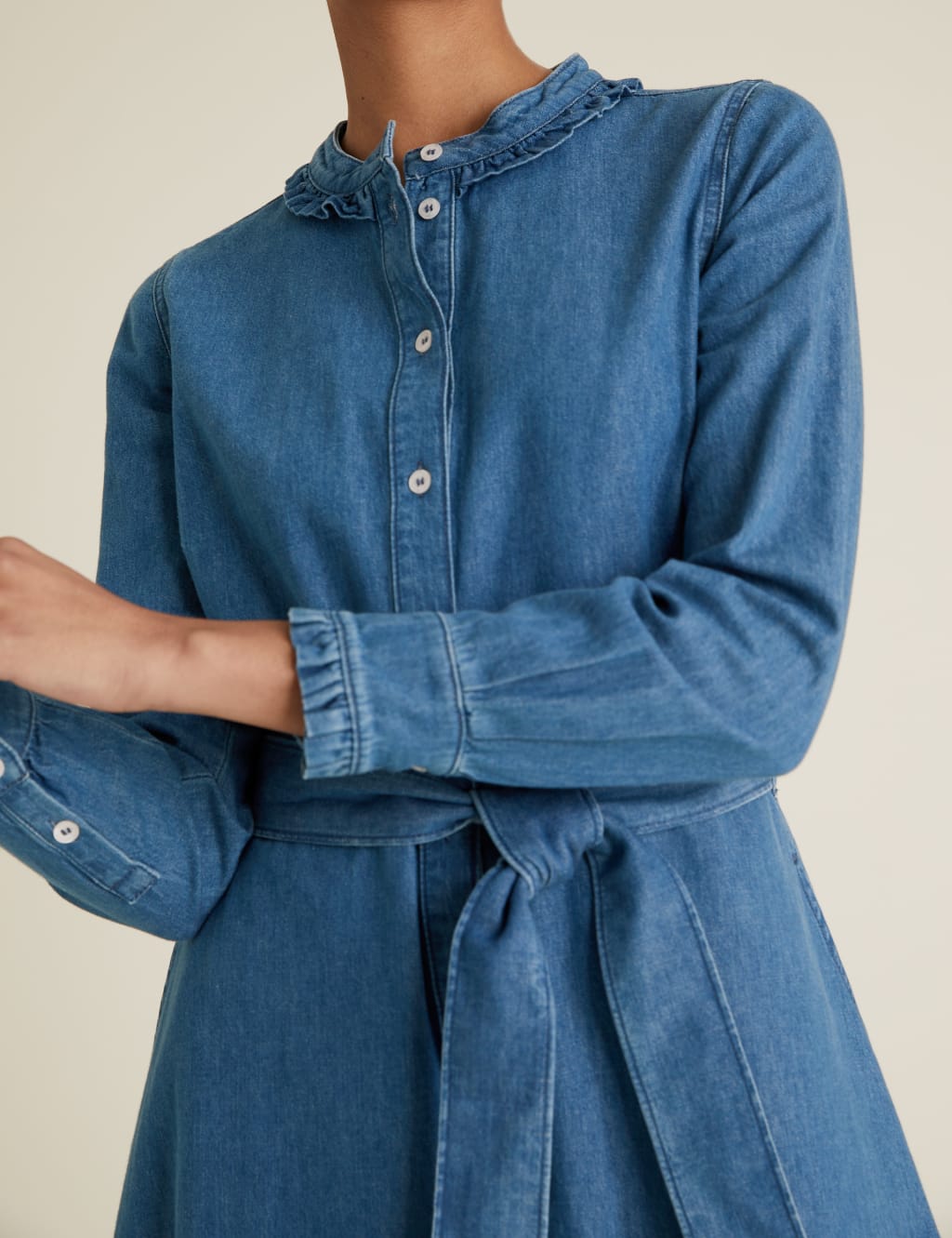 Denim Belted Midi Shirt Dress 6 of 9