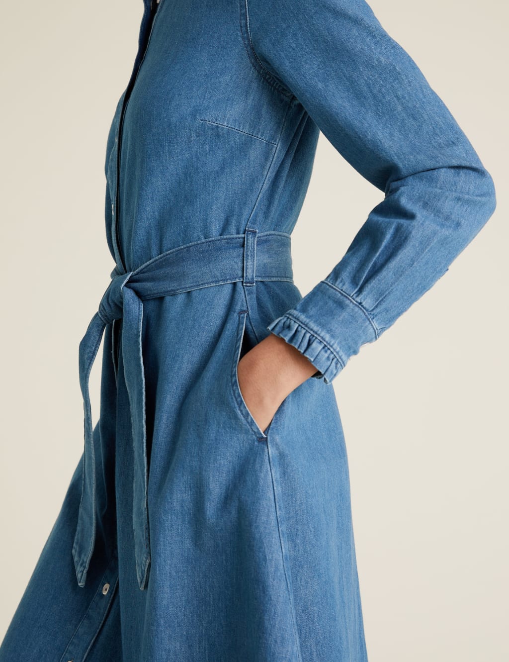 Denim Belted Midi Shirt Dress 7 of 9