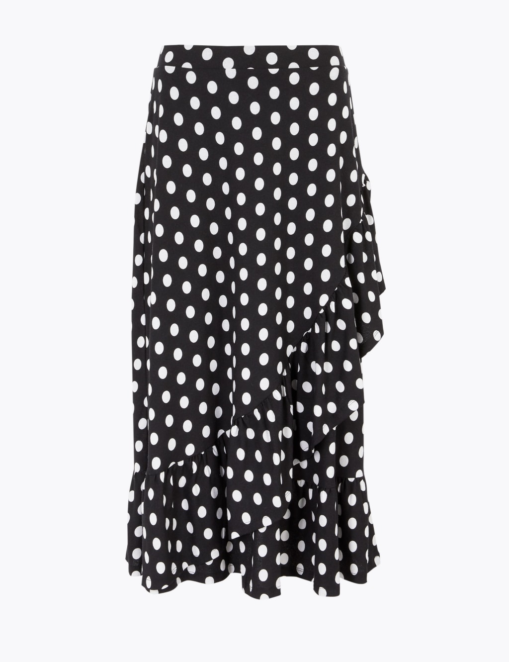 Jersey Polka Dot Ruffle Midi Wrap Skirt 2 of 4