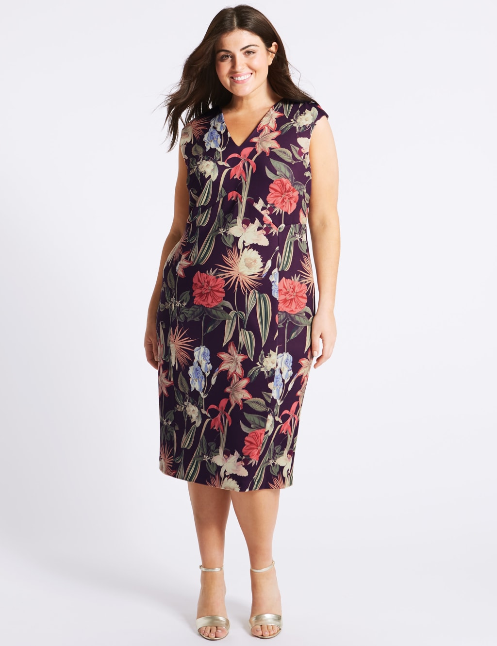 Floral Print Asymmetric Bodycon Midi Dress 3 of 5