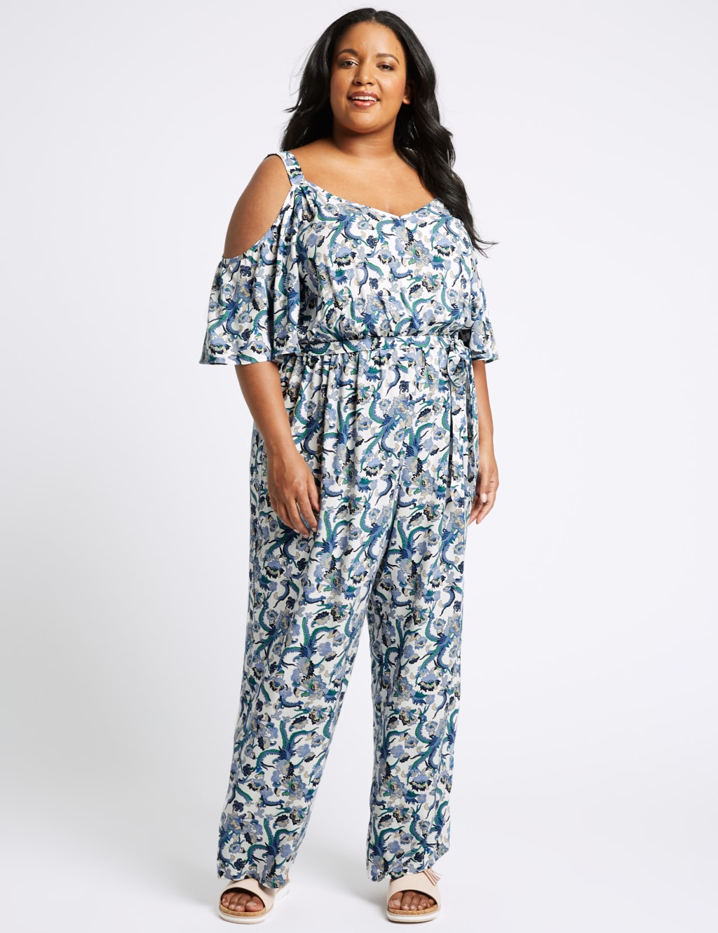 CURVE Floral Print Half Sleeve Jumpsuit M S Collection M S