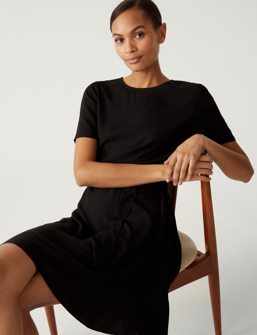Round Neck Tie Waist Mini Tea Dress 1 of 5