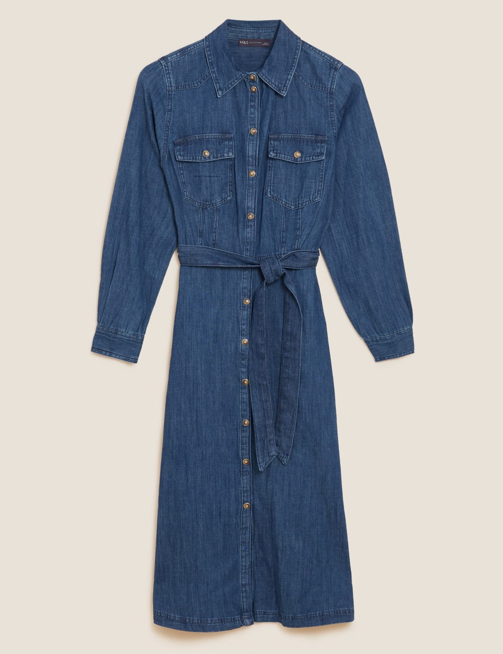 Denim Belted Midi Shirt Dress 2 of 6