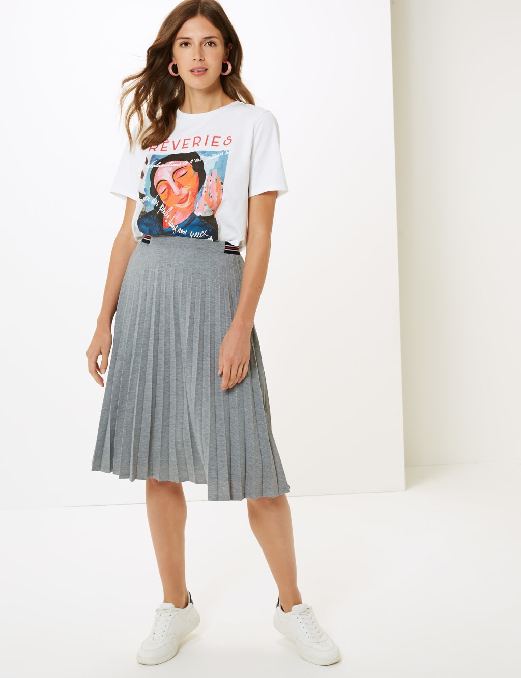 Grey pleated jersey midi skirt top
