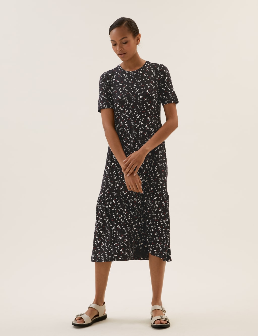 Jersey Heart Print Midi Tiered Dress 3 of 6