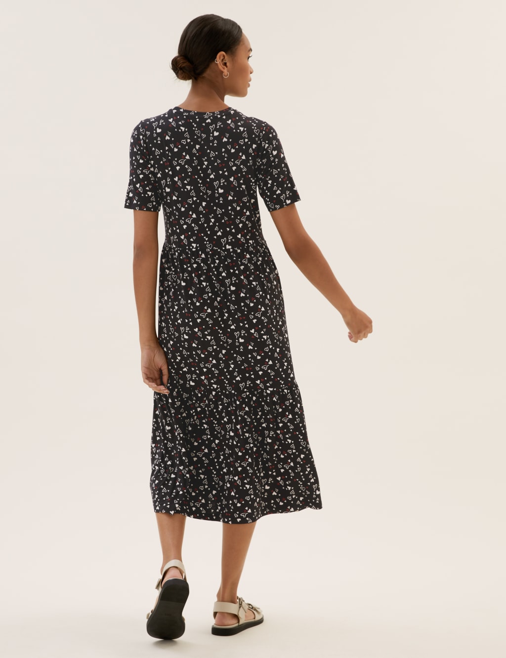 Jersey Heart Print Midi Tiered Dress 4 of 6