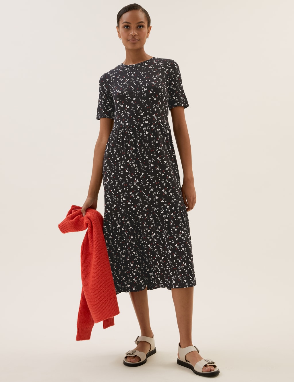 Jersey Heart Print Midi Tiered Dress 5 of 6