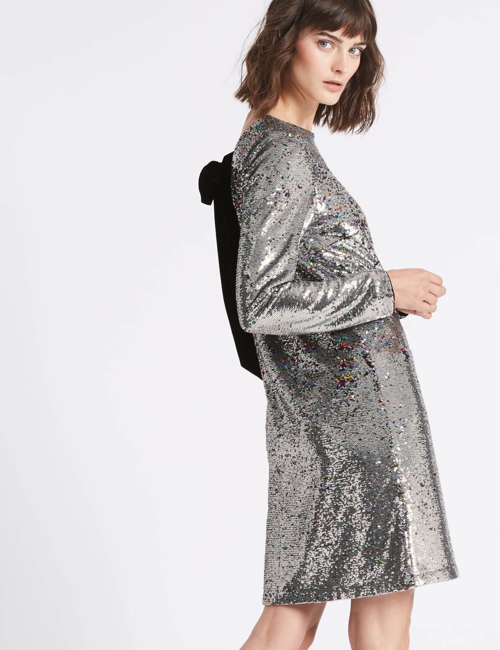 Sequin Long Sleeve Shift Dress Limited Edition M S