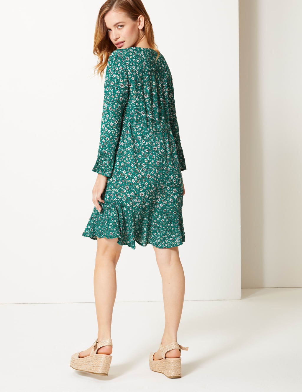 PETITE Floral Drawcord Relaxed Mini Dress 4 of 4