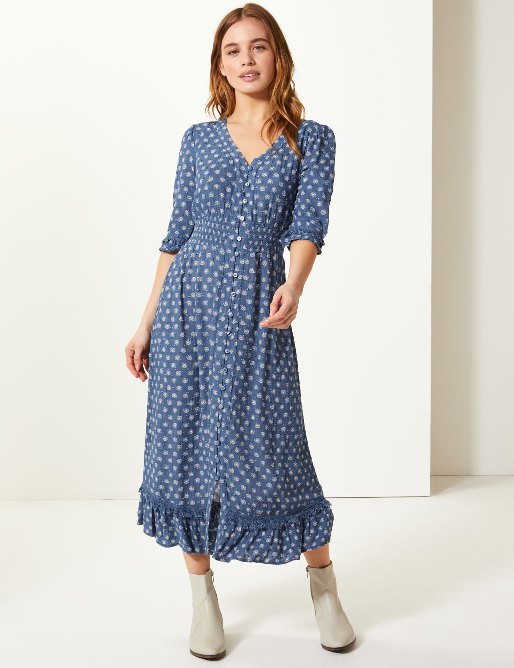 PETITE Floral Print Waisted Midi Dress M S Collection M S