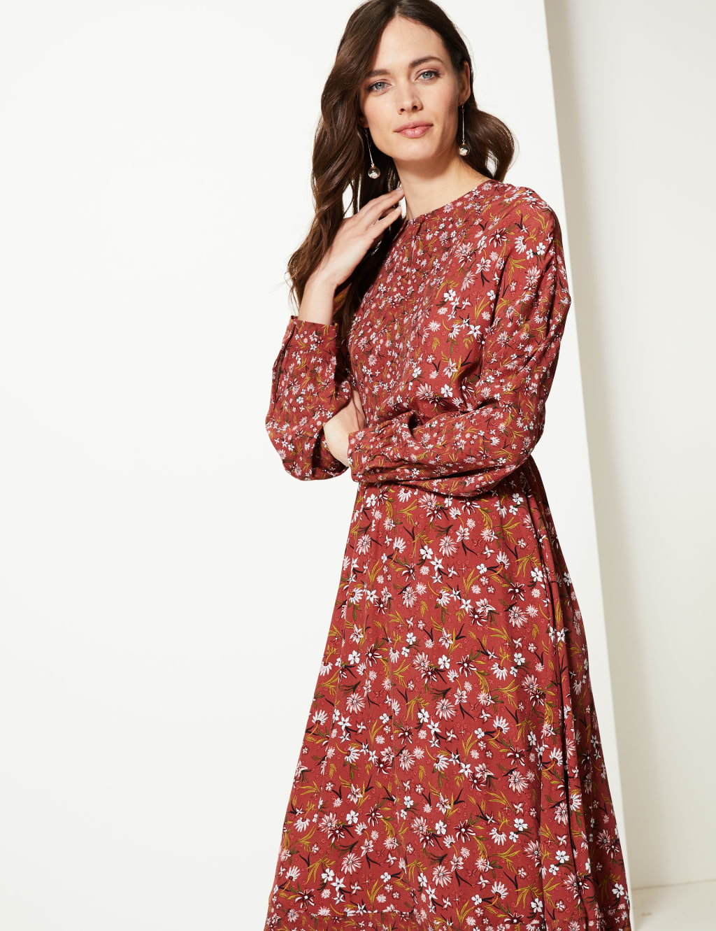 Floral Print Waisted Midi Dress M S Collection M S