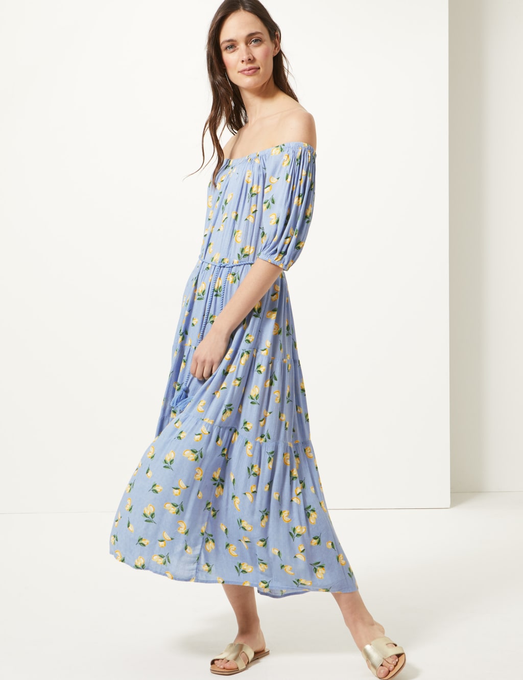 Lemon print midi dress store