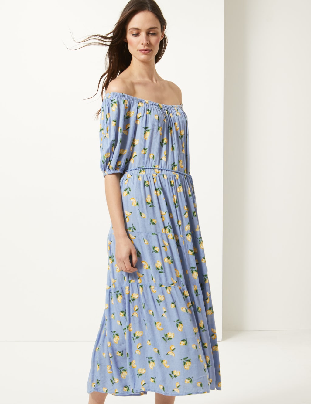 Lemon Print Waisted Midi Dress 3 of 4