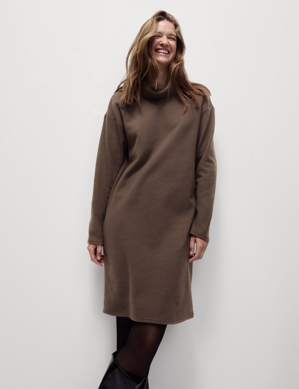Jersey Funnel Neck Mini Jumper Dress M S Collection M S