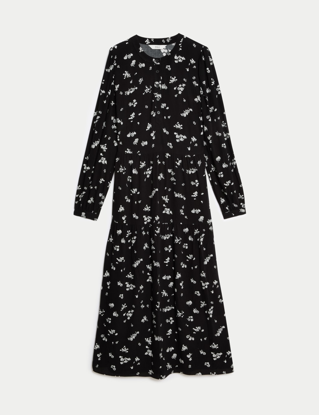 Printed Round Neck Midi Tiered Dress 2 of 4