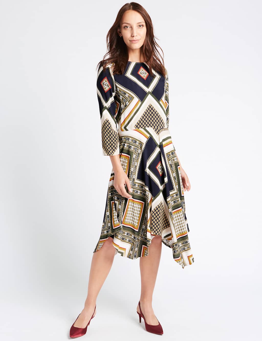 Asymmetric Fuller Bust Skater Midi Dress 1 of 5