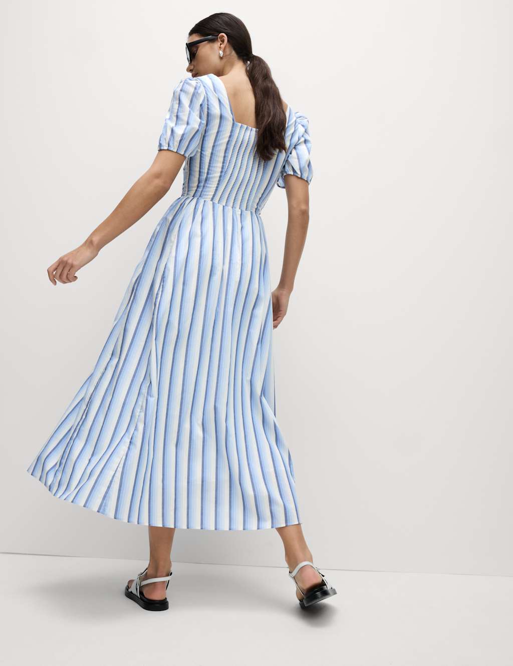 Pure Cotton Striped Midi Waisted Dress 5 of 6