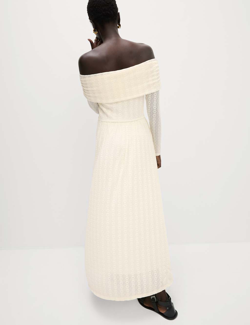 Jersey Lace Bardot Midi Waisted Dress 4 of 6