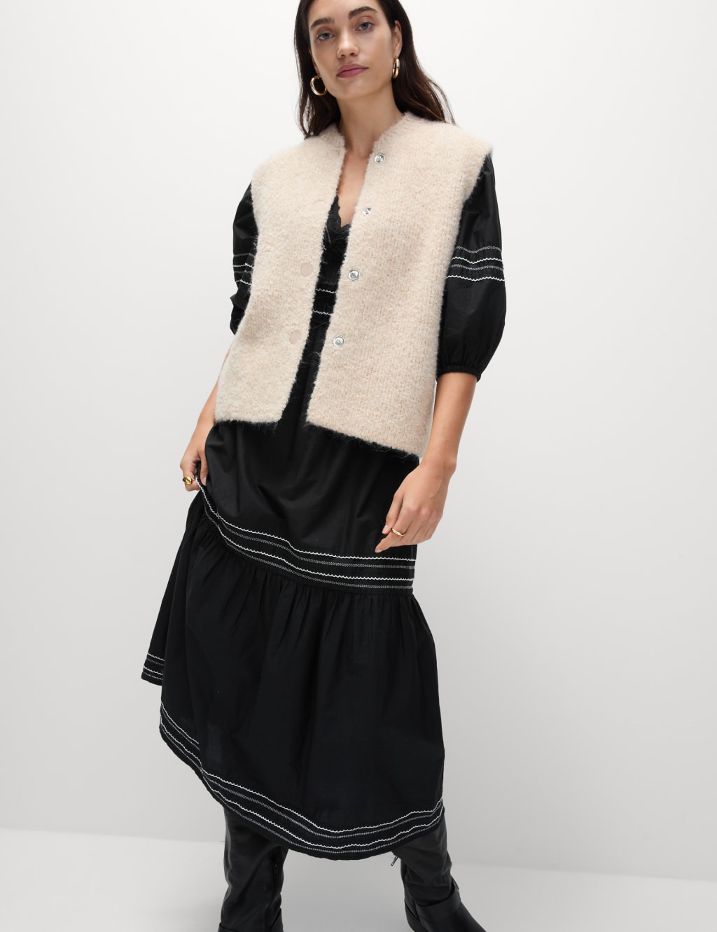 Pure Cotton Embroidered Midi Waisted Dress 5 of 5