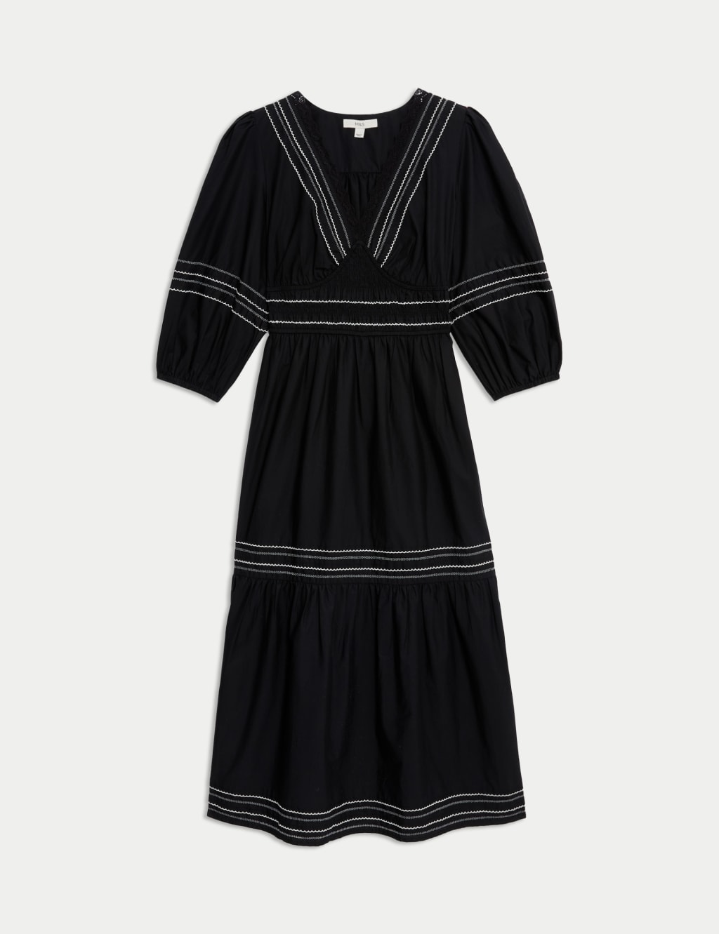 Pure Cotton Embroidered Midi Waisted Dress 2 of 5