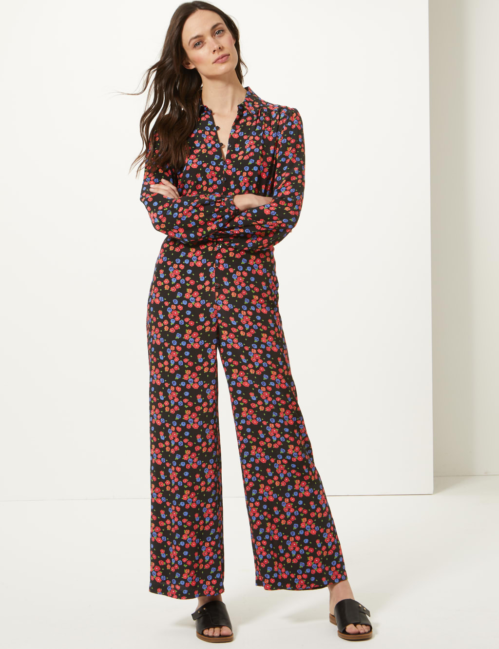 Printed jumpsuit with sleeves outlet