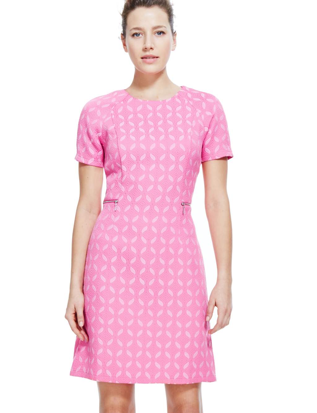 Jacquard Zip Waist A-Line Shift Dress Available in 3 Lengths 1 of 5