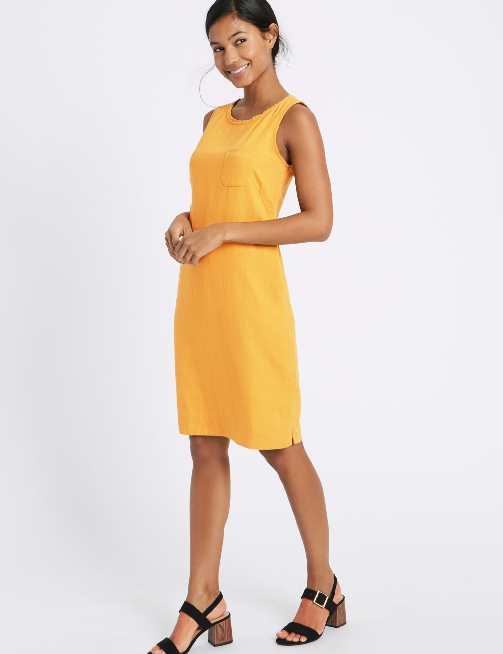 Linen Blend Pocket Round Neck Tunic Dress M S Collection M S
